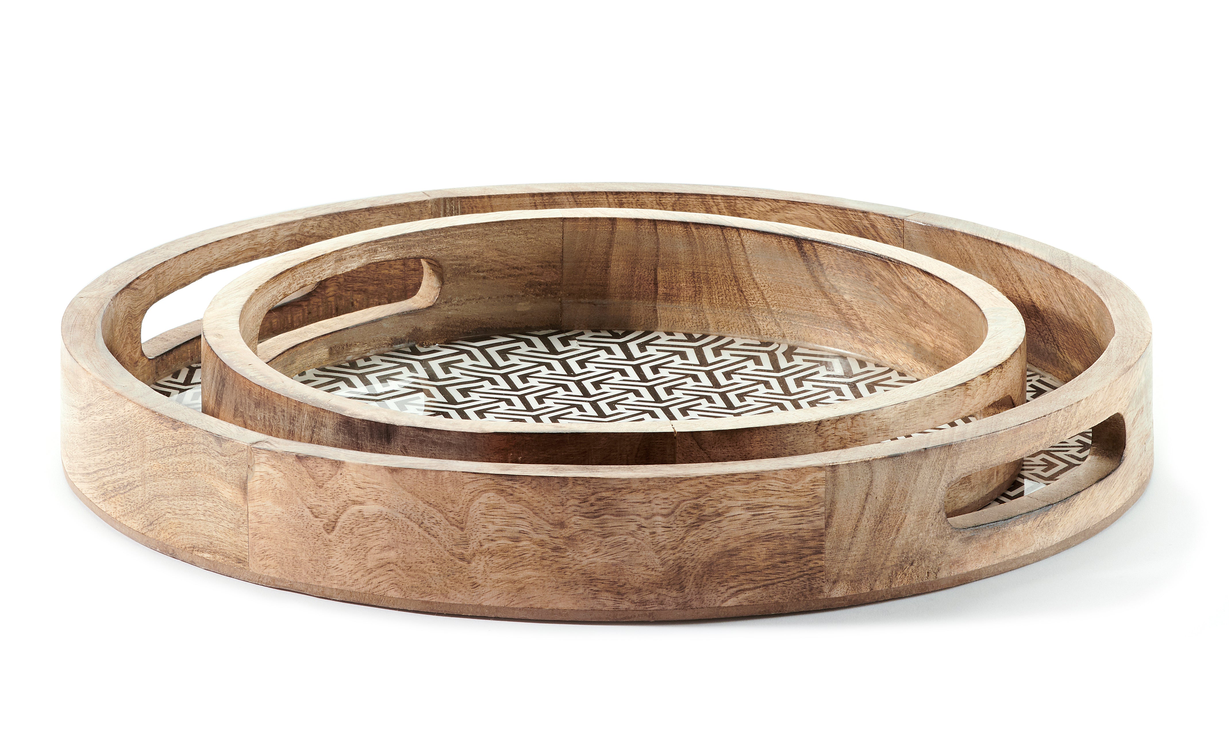 Mango round wood tray black enamel  not a set  (1 in stock)