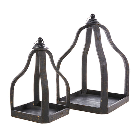 Black Wood Beaded Lantern Tall (qty of 1 in stock)