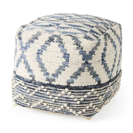 Eshana Cream & Denim Pouf 16" ( 1 in stock)