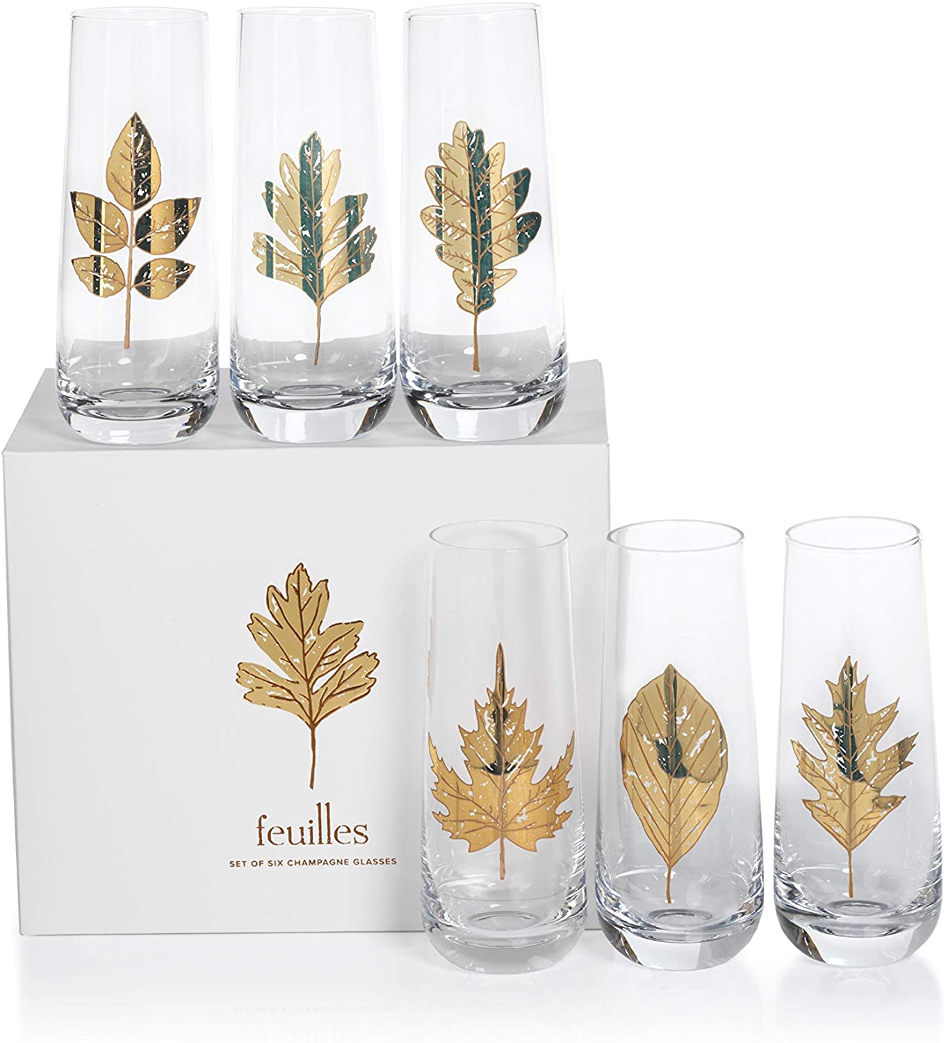 Feuilles set of 6 Gold Stemless Flutes (2 sets in stock)