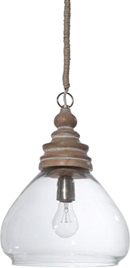 Glass and Mango Wood 1 Light Pendant (qty of 1 left)