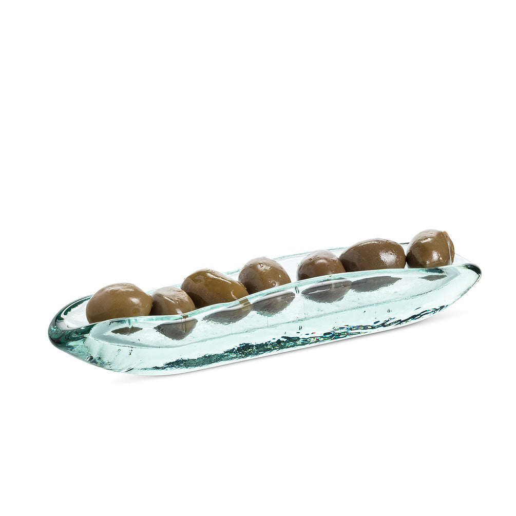 Glass slender olive dish set of 2