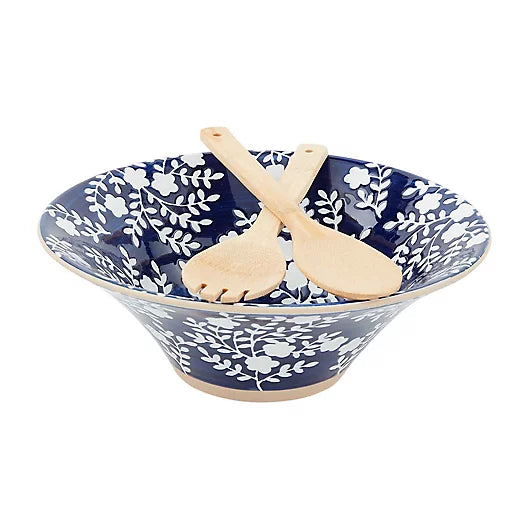 Indigo/White Floral Salad Bowl Set (1 in stock)