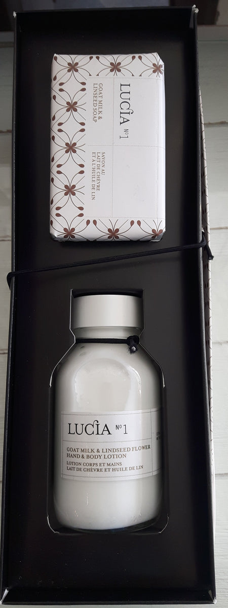 Lucia Goat Milk & Linseed Soap and Body Lotion 2 pc boxed set (3 sets in stock)