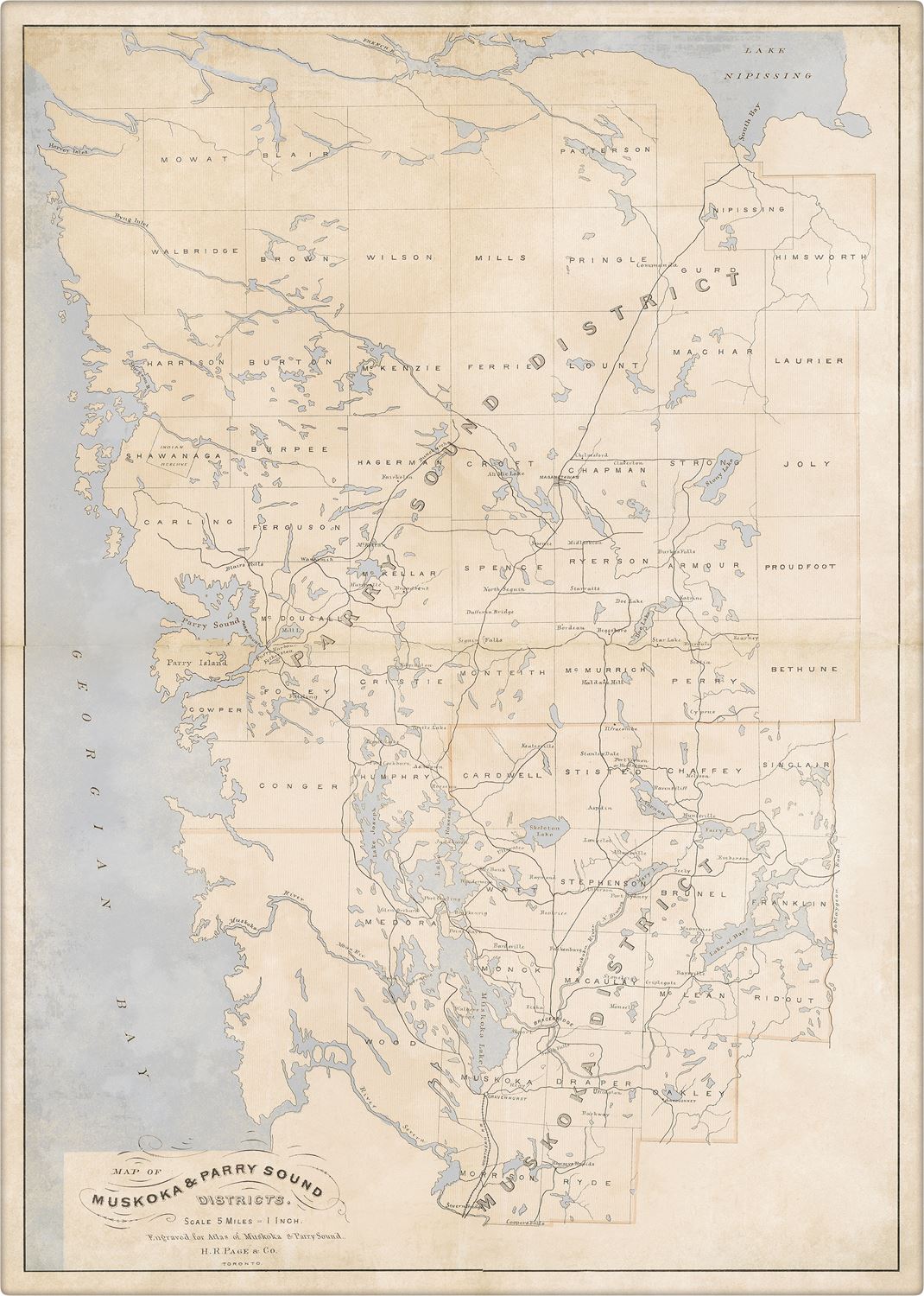Map of Muskoka and Parry Sound District  framed canvas