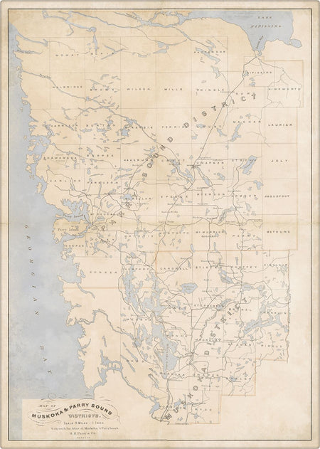 Map of Muskoka and Parry Sound District  framed canvas