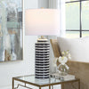 Navy and Gloss White Ribbed Table  Lamp