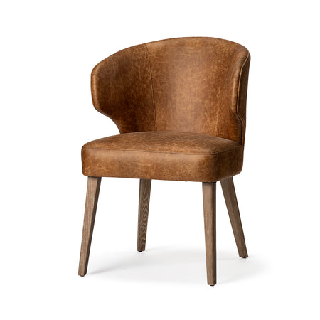 Niles Wingback Brown Toned Leather Dining Chair