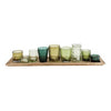 9 Glass Votive Candleholder with Wood Tray  (qty of 2 in stock)