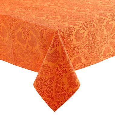Jacquard Tablecloth Orange Peacock Pattern 60" x 90" (2 in stock)