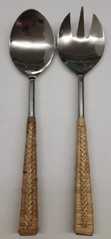 Salad Server Set Rattan Handle