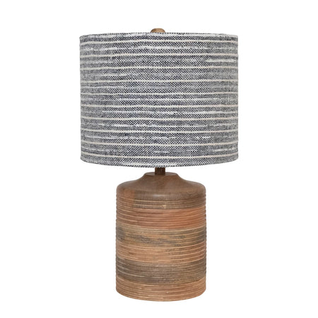 Ribbed Mango Wood Table Lamp with Cotton/Linen striped shade (1 in stock)
