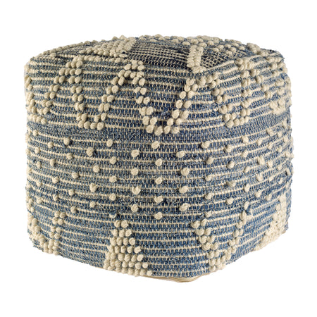Rofi Blue and Cream Pouf 16"