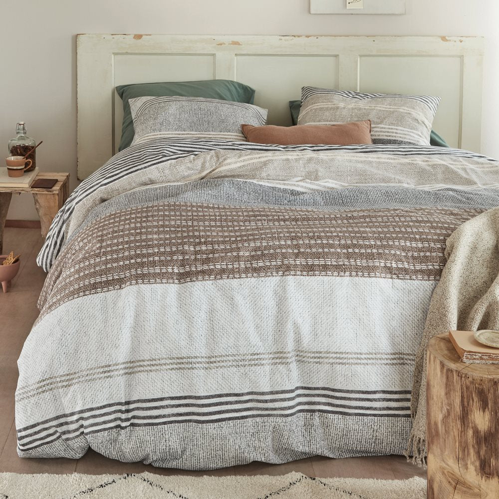 Shitake Stripe Queen Duvet Cover 3 piece set