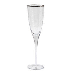 Silver Rimmed Flutes Artisan Glass (qty of 4  in stock)