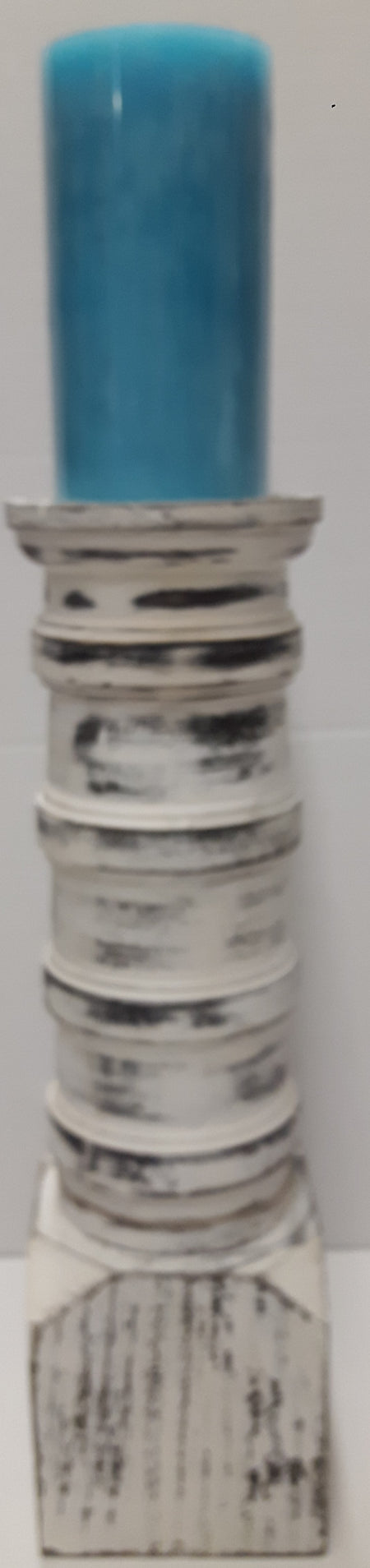 White Distressed Chunky Wood Candleholder Tall 14"  (1 in stock)