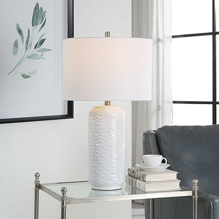 Wavy White Ceramic Table Lamp (1 in stock)