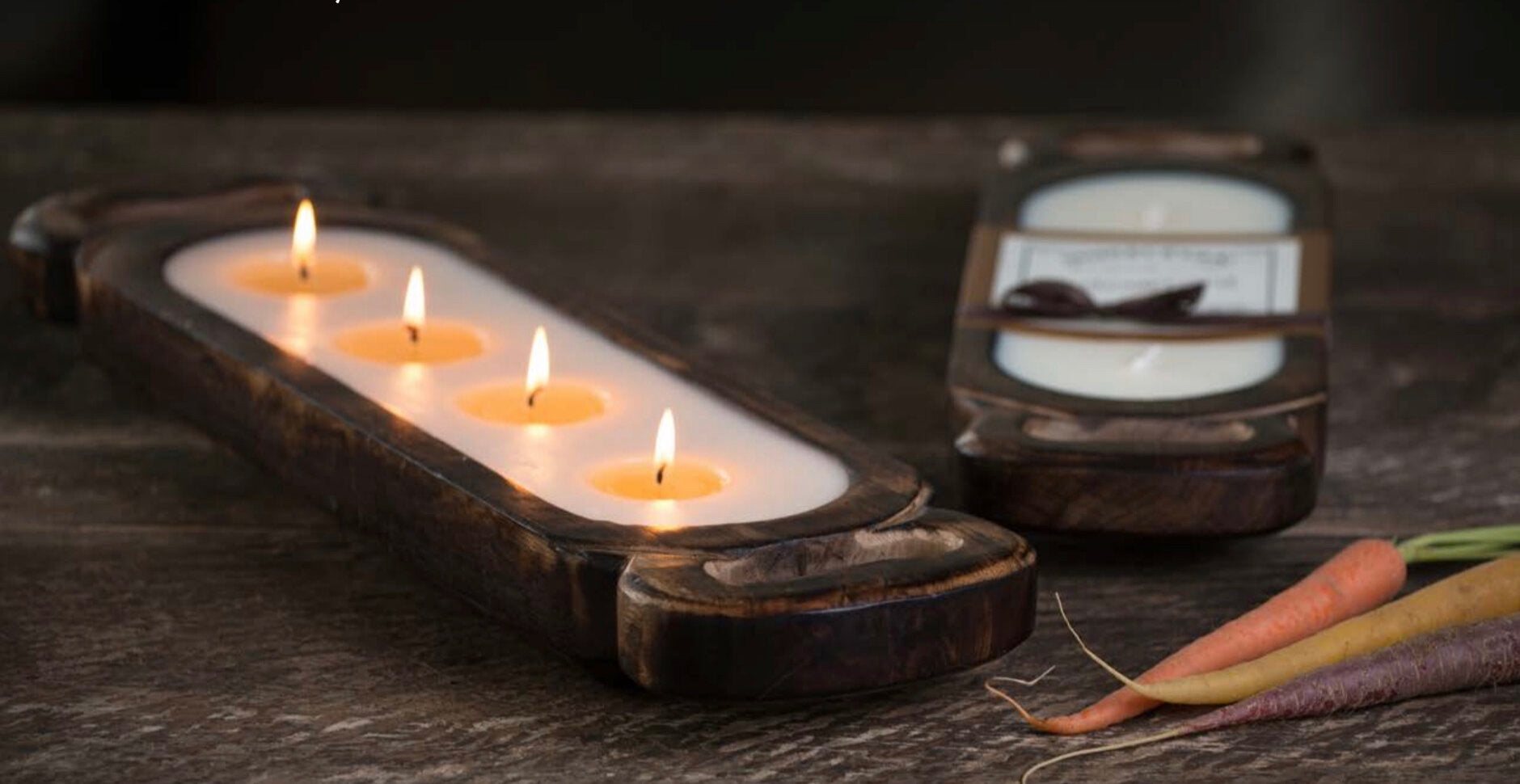 Wood Candle Tray Small 3 wick Tobacco Bark (2 in stock)